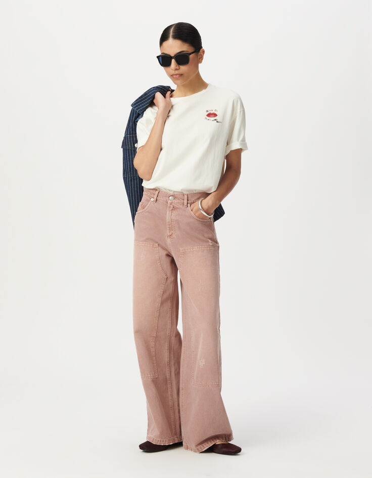 Rosa weite Damenjeans hoher Bund Edie-1