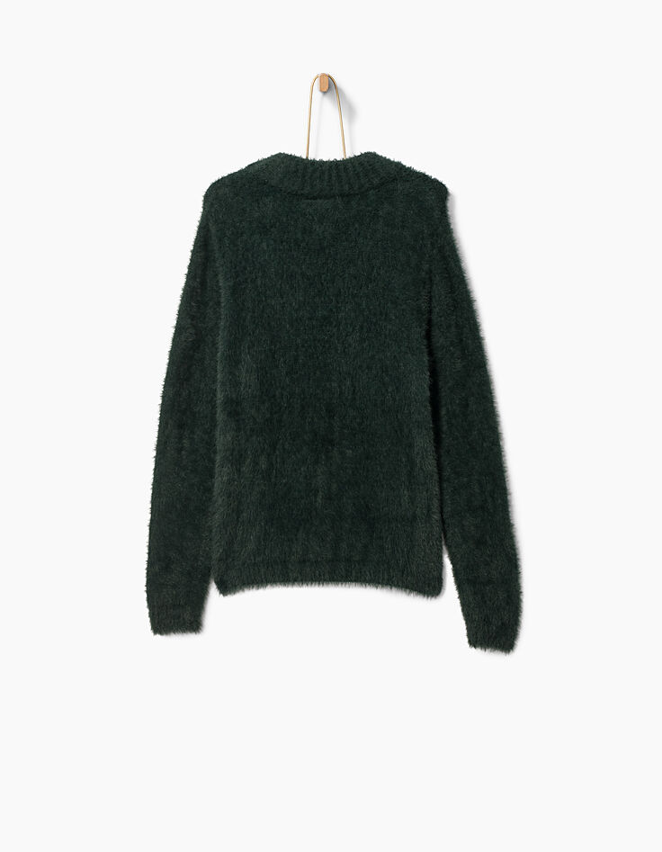 Pull vert foncé en maille duveteuse fille-3