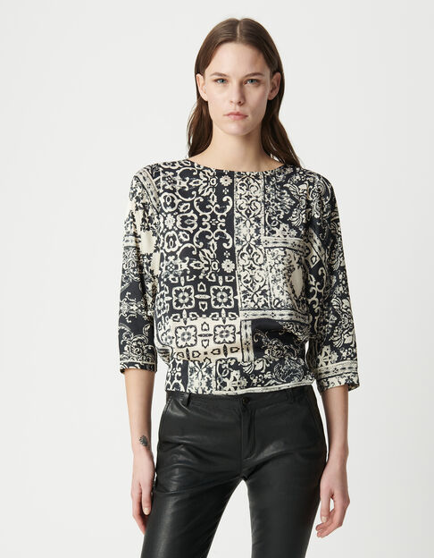 Damesblouse met zwarte patchwork sjaal - IKKS