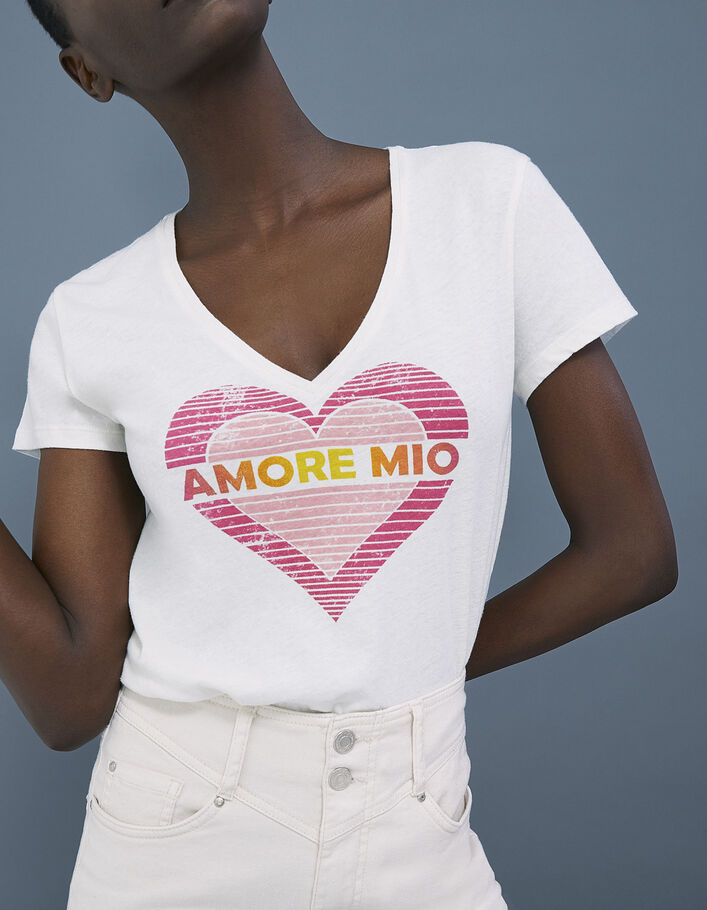 Cremeweißes Damen-T-Shirt mit Herz- und Message-Motiv - IKKS