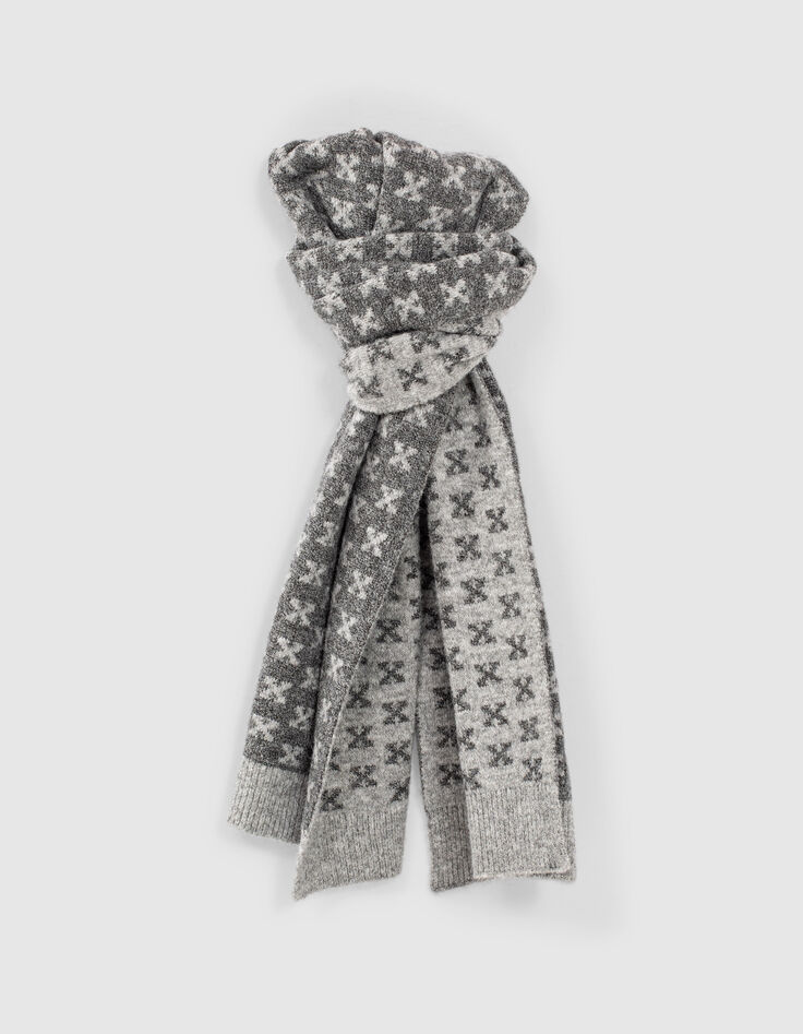 Echarpe en maille tricot logo IKKS gris femme-1
