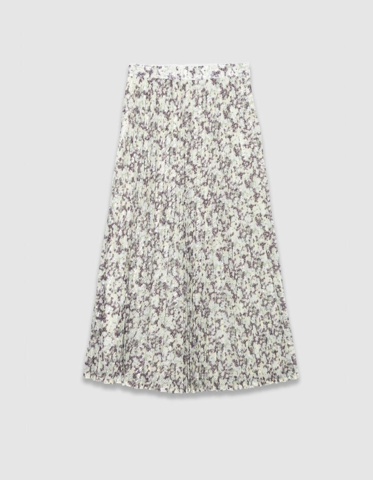 Jupe pliss&eacute;e verte camouflage broderies sequins Femme-7