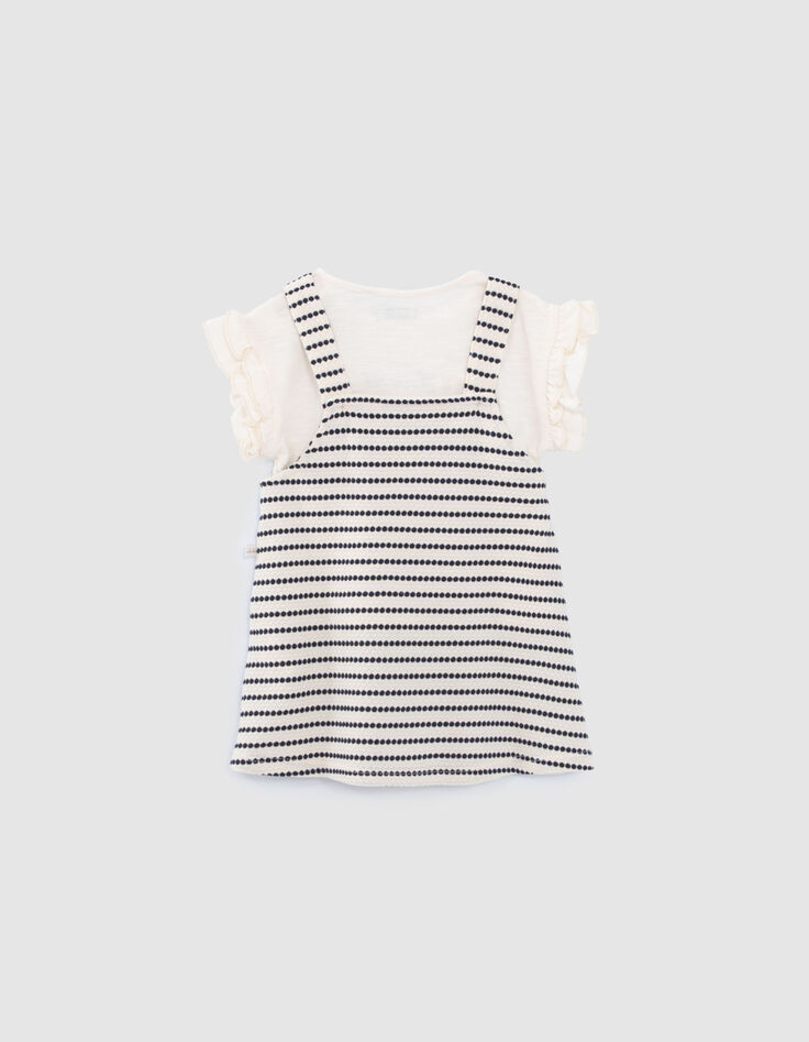 Ensemble robe ray&eacute;e et T-shirt &eacute;cru b&eacute;b&eacute; fille-4