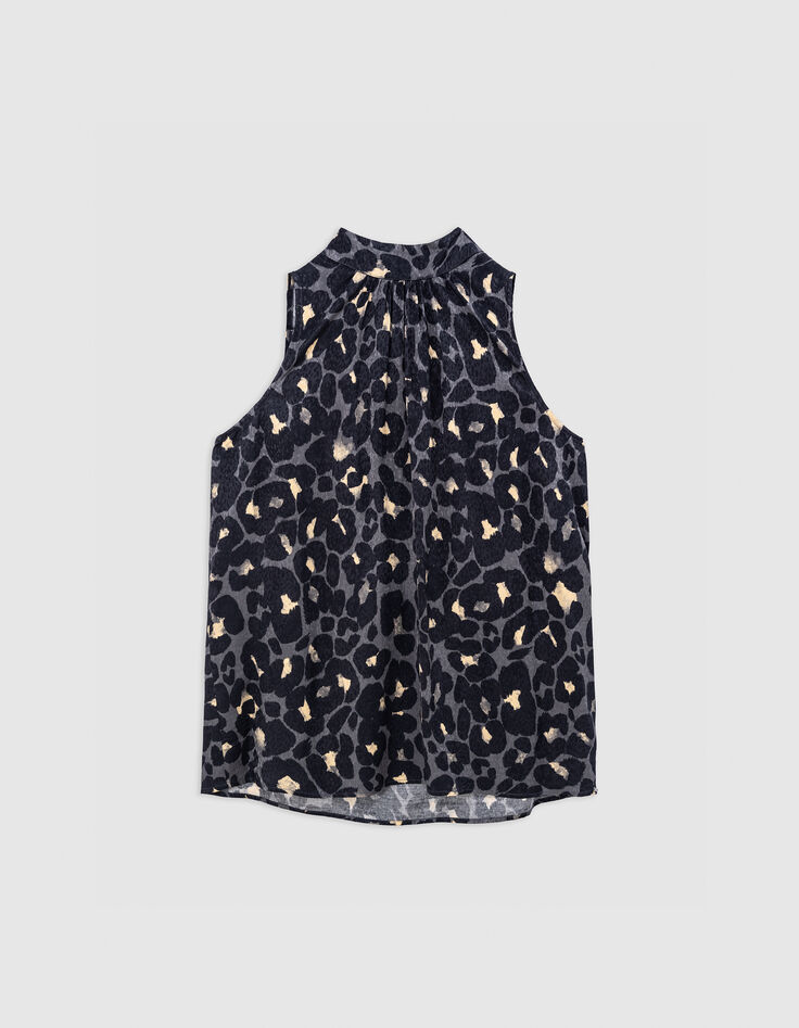 Top sans manches gris imprimé animalier Femme-6