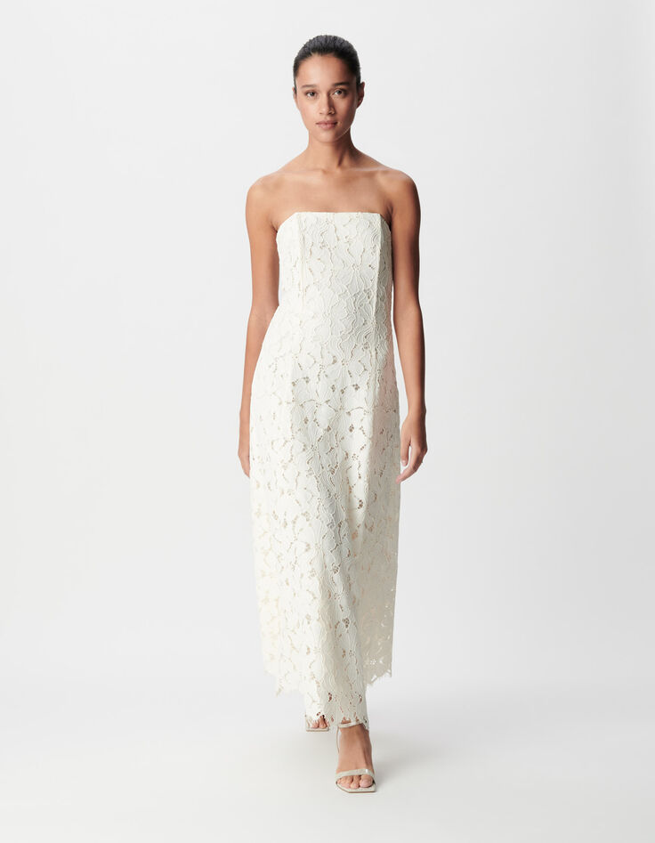 Witte kant lange strapless jurk Dames-2