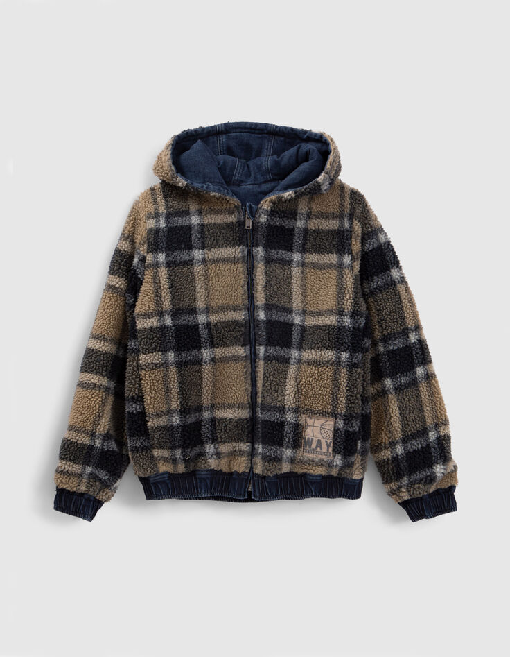 Boys’ blue denim/checked Sherpa reversible jacket-2