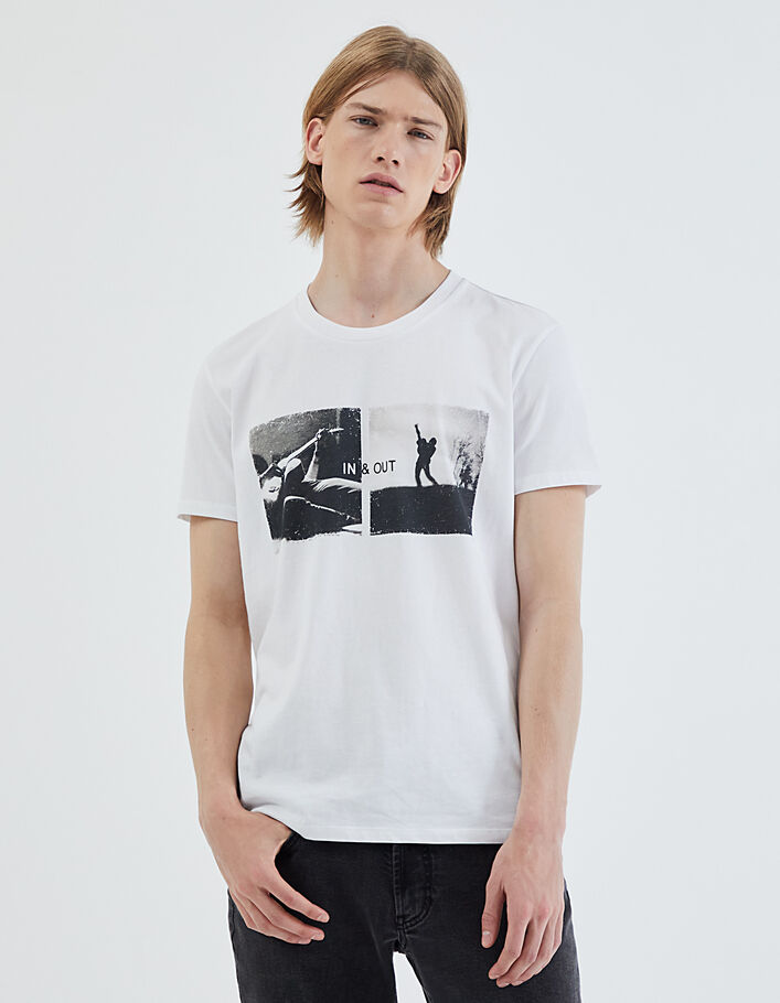 Men’s white IKKS BETTER T-shirt with guitarist photos - IKKS