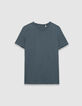 T-shirt encolure V bleu grisé coton bio flammé Homme-5