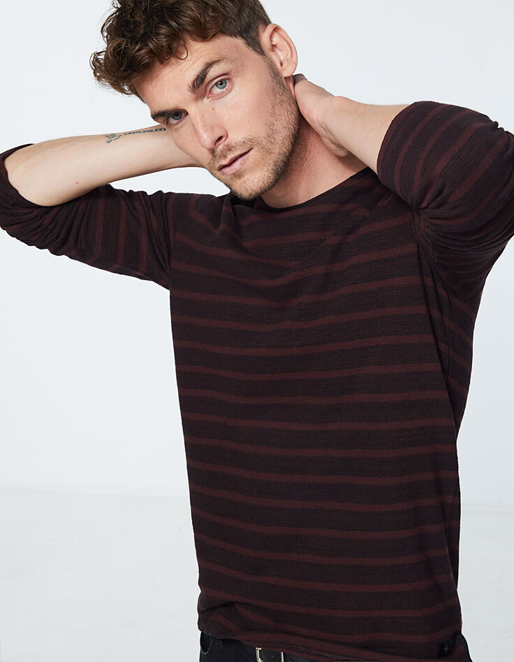 Sweat prune rayures noires Homme-1