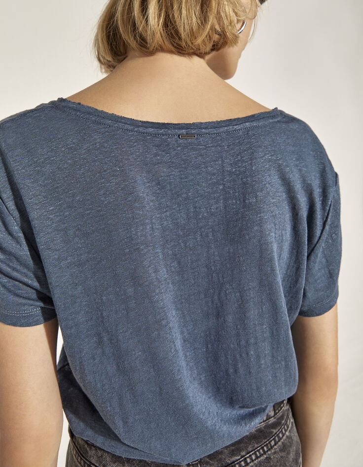 Women’s gypsy blue linen T-shirt with skull image-3