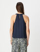Women's satin navy sleeveless top-3