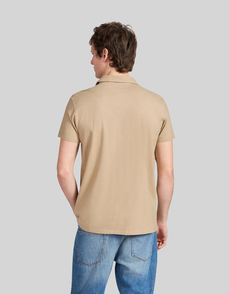 Polo beige algod&oacute;n org&aacute;nico flameado hombre-4