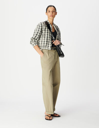 Blouson court &eacute;cru motif carreaux Femme - IKKS