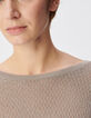 Pull chic beige tricot fantaisie paillet&eacute; ajour&eacute; Femme-5