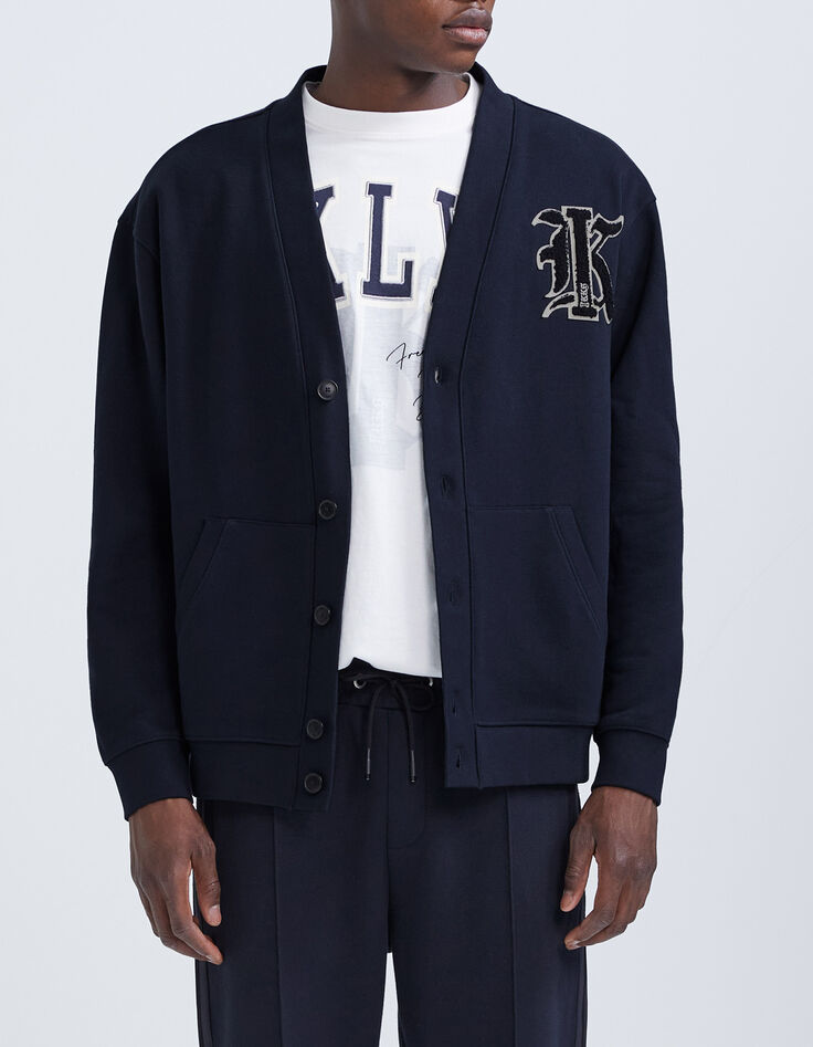 Cárdigan azul marino felpa maxi insignia Hombre-3
