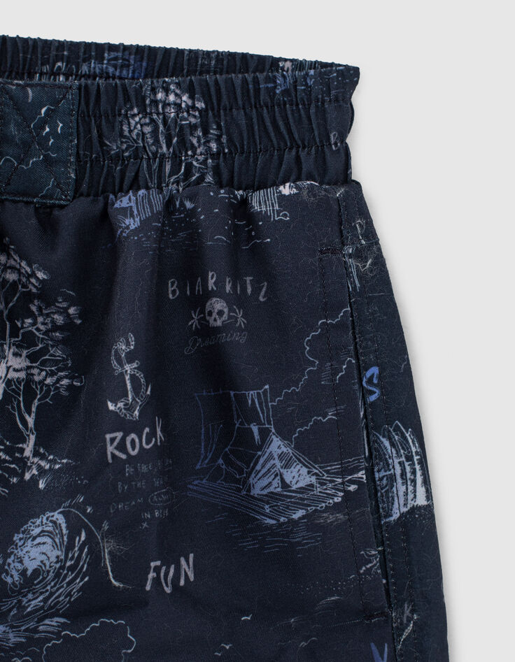 Boys' navy recycled toile de Jouy swim shorts-6