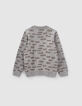 Pull réversible gris et kaki jacquard typo garçon-4