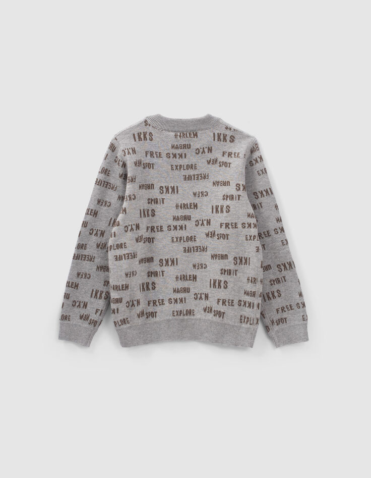 Pull réversible gris et kaki jacquard typo garçon-4