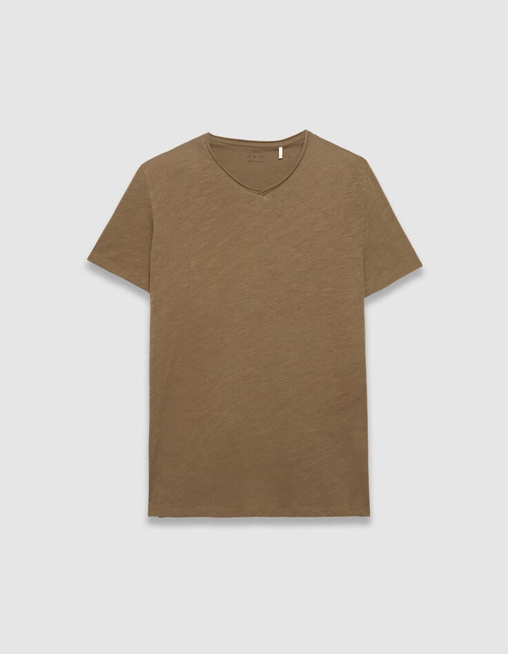 Beiges Herren-T-Shirt V-Ausschnitt geflammte Biobaumwolle-5 Beiges Herren-T-Shirt V-Ausschnitt geflammte Biobaumwolle-5
