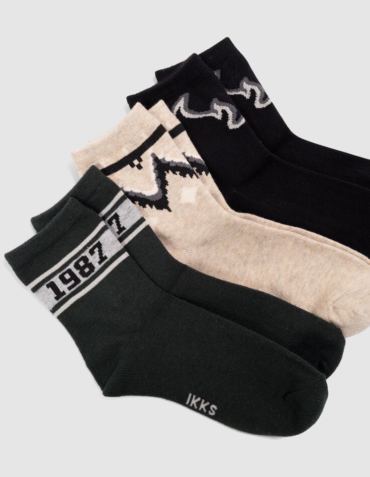 Boys’ black, green and beige socks-3 Boys’ black, green and beige socks-3