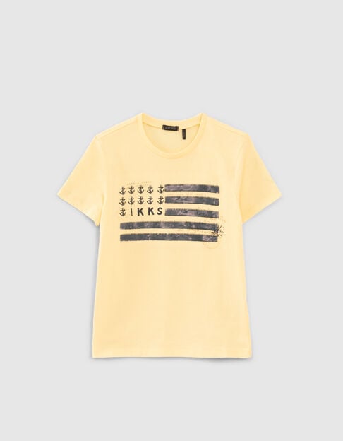 Gelbes Jungen-T-Shirt aus Biobaumwolle mit Wendepailletten