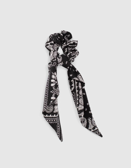 Girls’ black bandana print scarf scrunchie