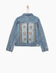 Veste en jean blue bleach à broderies pour fille-4