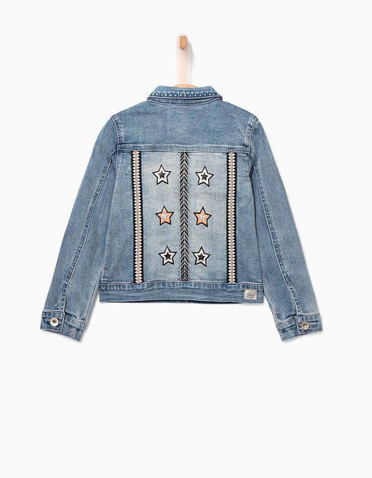 Veste en jean blue bleach à broderies pour fille-4