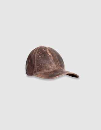 Casquette marron cuir patiné