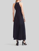 Vestido largo negro plastrón bordado cuentas metal mujer-2