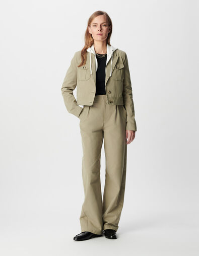 Women's short green jacket with removable white satin hood - IKKS