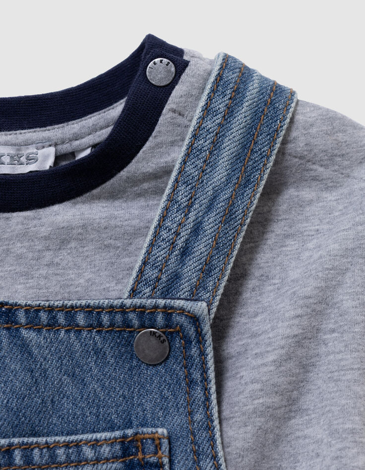 Set T-shirt en blauwe jeanstuinbroek babyjongens-4