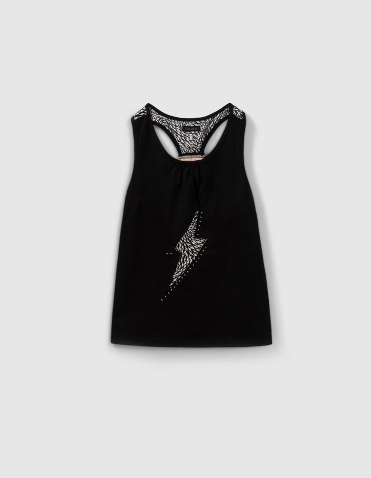 Girls’ black graphic print mixed-fabric vest top-1