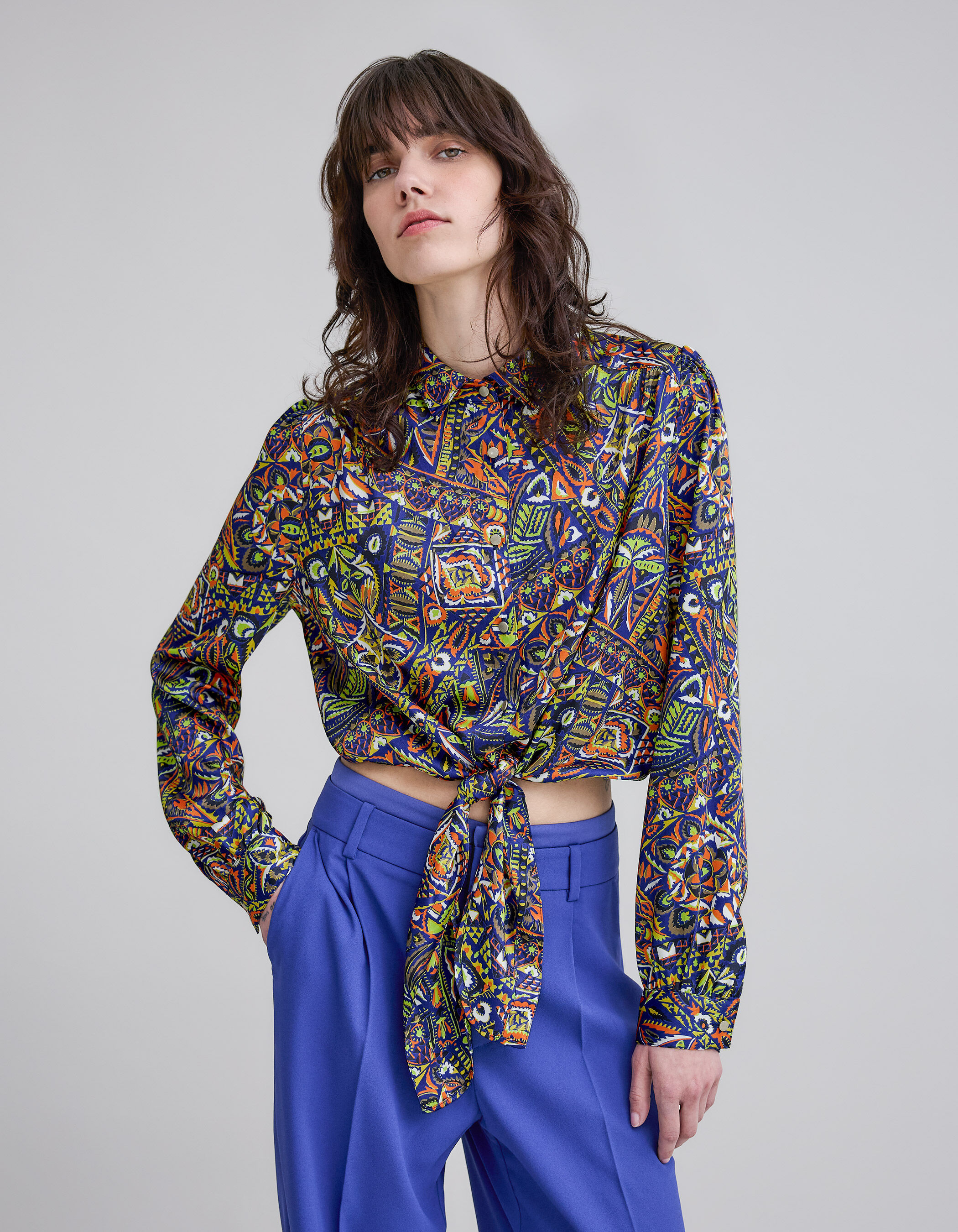 Chemise bleue polyester recycle graphique ethnique Femme IKKS