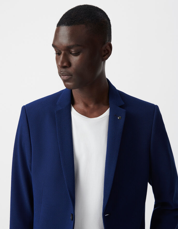 Indigoblaue Seersucker-Anzugjacke für Männer-4