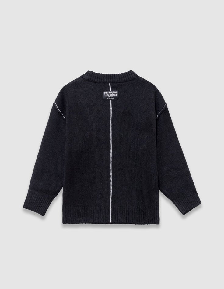 Pull noir tricot poche poitrine garçon-7 Pull noir tricot poche poitrine garçon-7