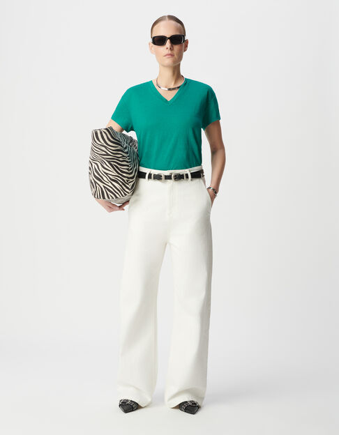 Turquoise V-neck linen knit tee Women - IKKS