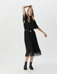 Vestido negro gasa plisada largo midi mujer-3 Vestido negro gasa plisada largo midi mujer-3