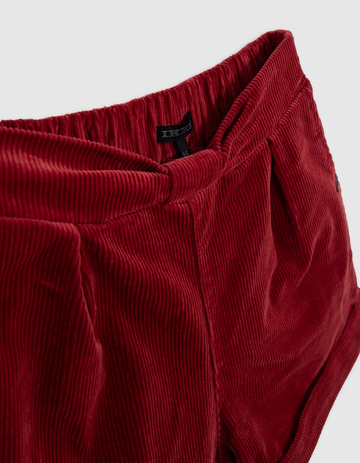 Pantalón corto de niña de pana burdeos con lazo y cinturón-2