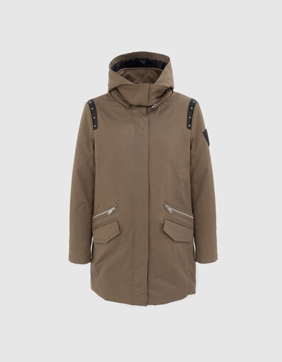 Parka capuche amovible coloris kaki avec écusson chevrons tête de mort femme - IKKS