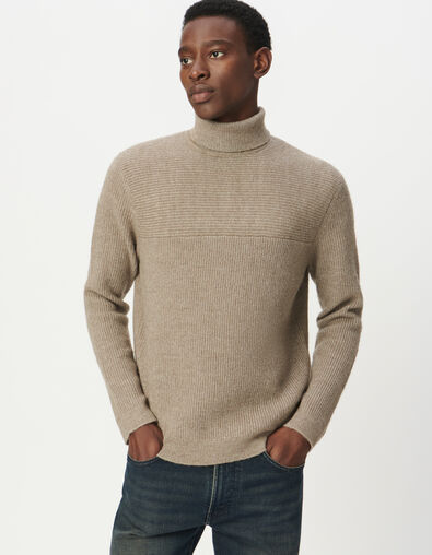 Beige trui rolkraag ribbreiwerk Heren - IKKS