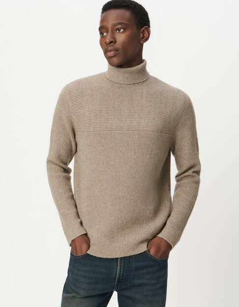 Beige trui rolkraag ribbreiwerk Heren - IKKS