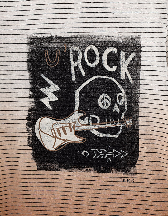 Jungen-T-Shirt in Ecru, Deep-Dye-Streifen, Rock-Motive - IKKS