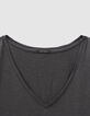 Tee-shirt en coton bio gris visuel tête de mort femme-3