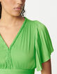 Women's green satin pleated short dress-4