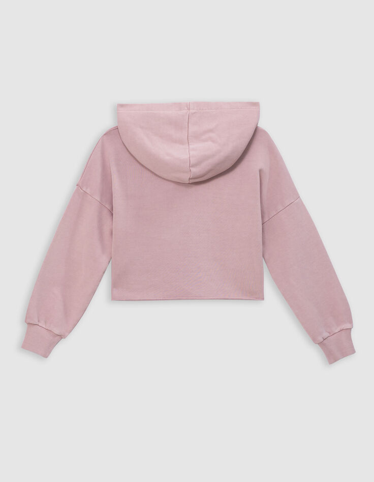 Sweat rose cropped à capuche message pailleté fille-5