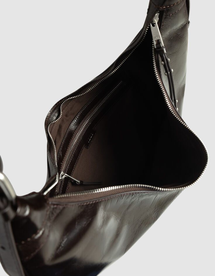 Women’s brown glazed leather Allane half-moon bag-6