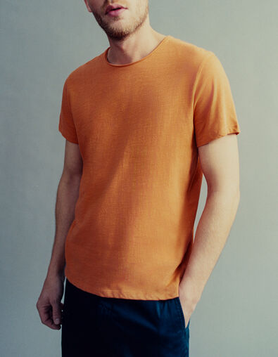 Oranje T-shirt L'Essentiel biokatoen ronde hals Heren - IKKS