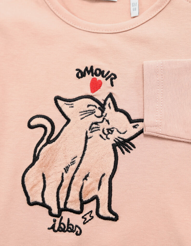 Roze t-shirt biologisch katoen geborduurd babymeisje-3