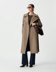 Manteau long beige lainage esprit caban ceintur&eacute; Femme-1